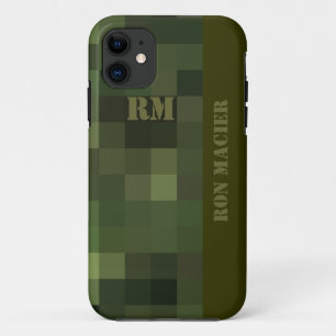 Coque iPhone 11 à damiers vert camouflé