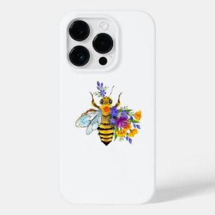 Coque Pour iPhone 14 Pro abeille des fleurs avec plantes sauvages
