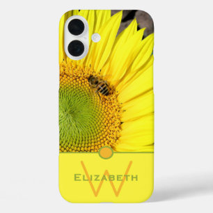 Coques iPhone 16 Plus Abeille sur tournesol Lettre initiale Monogramme