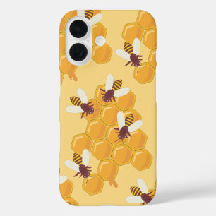 Coque Pour iPhone 16 Abeilles de miel et conception de peigne de miel