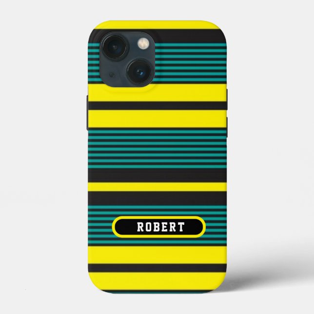 Coques Case-Mate iPhone Abstract green yelloe retro stripes (Verso)