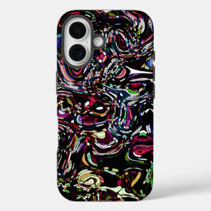 Coque Pour iPhone 16 Abstrait Art Black Swirl Rouge