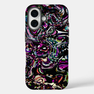 Coque Pour iPhone 16 Abstrait Art Black Swirl violet