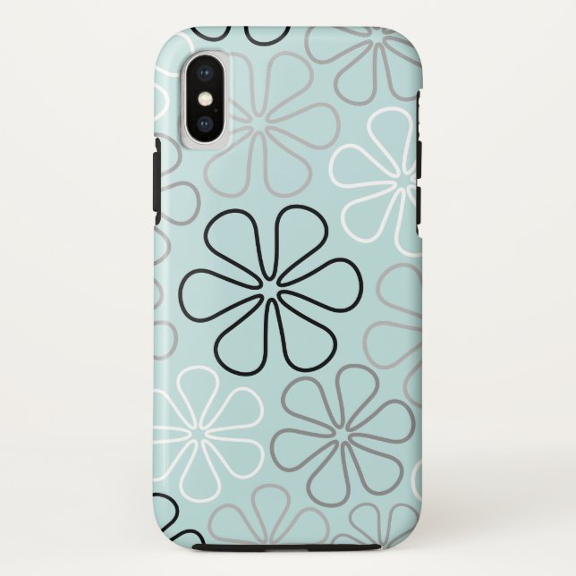 Coques Case-Mate iPhone Abstrait Big Flower Outlines BWG+Duck Egg Blue (Dos)