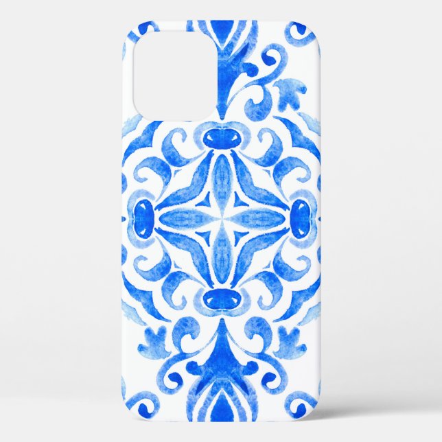 Coques Case-Mate iPhone Abstrait bleu et blanc dessiné à la main sans cout (Verso)