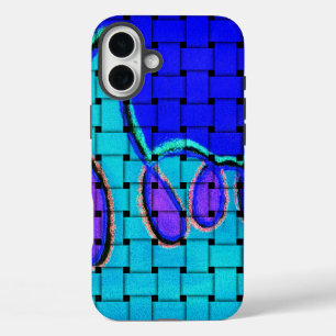 Coques iPhone 16 Plus Abstrait bleu français avec texture tissée