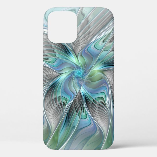 Coques Case-Mate iPhone Abstrait Bleu Vert Papillon Imaginaire Fractal Art (Verso)