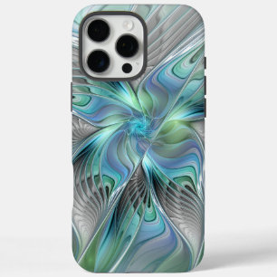 Coques iPhone 16 Pro Max Abstrait Bleu Vert Papillon Imaginaire Fractal Art