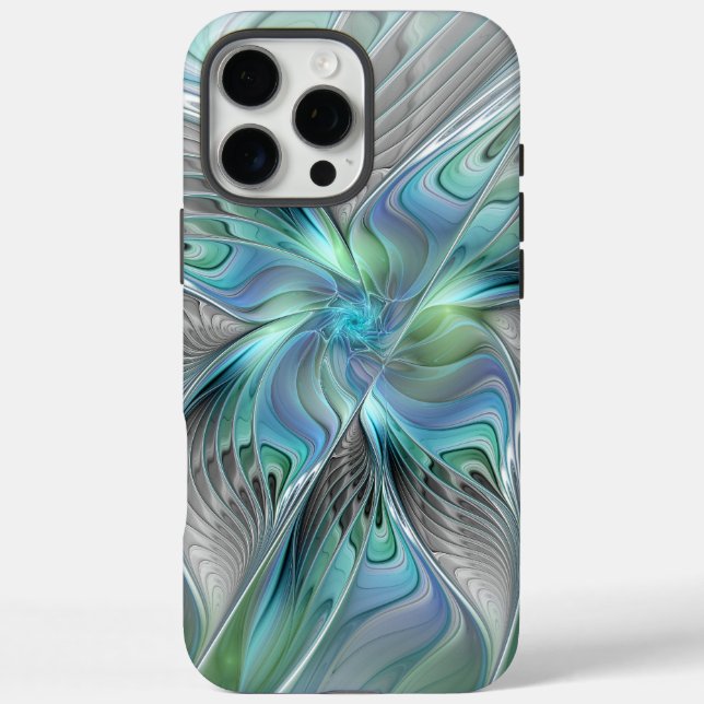 Coques Case-Mate iPhone Abstrait Bleu Vert Papillon Imaginaire Fractal Art (Verso)