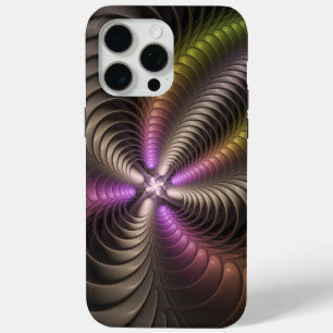 Coque iPhone 15 Pro Max Abstrait brillant Trippy coloré 3D Fractal Art