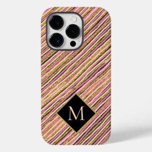 Coque Pour iPhone 14 Pro Abstrait coloré Monogramme rose jaune or