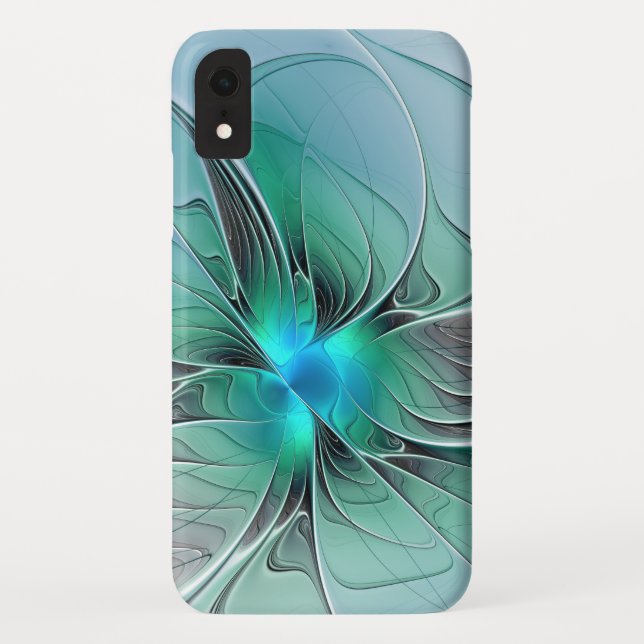 Coques Case-Mate iPhone Abstrait De Bleu, Art Fractal Moderne (Dos)