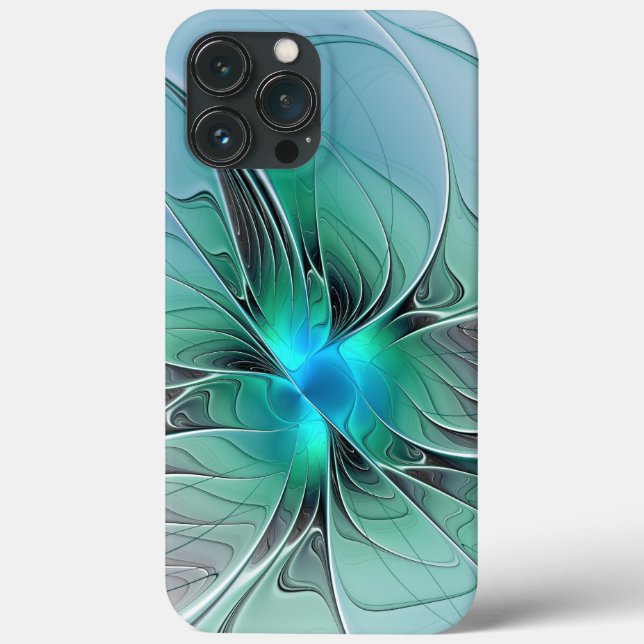 Coques Case-Mate iPhone Abstrait De Bleu, Art Fractal Moderne (Verso)