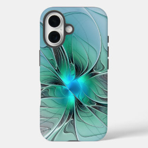 Coque Pour iPhone 16 Abstrait De Bleu, Art Fractal Moderne