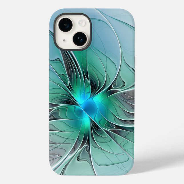 Coques Case-Mate iPhone Abstrait De Bleu, Art Fractal Moderne (Verso)