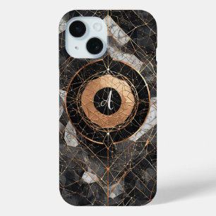 Coque Pour iPhone 15 Abstrait Décoratif Géométrique Noir et Or