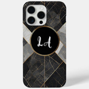 Coque iPhone 15 Pro Max Abstrait Décoratif Géométrique Noir et Or