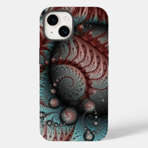 Coque Pour iPhone 14 Abstrait Fantaisie Vive Art Fractal Brun Bleu