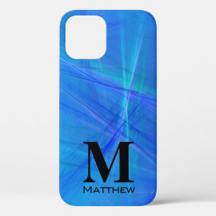 Case-Mate iPhone Case Abstrait Flamme Fractale Bleu Monogramme Noir