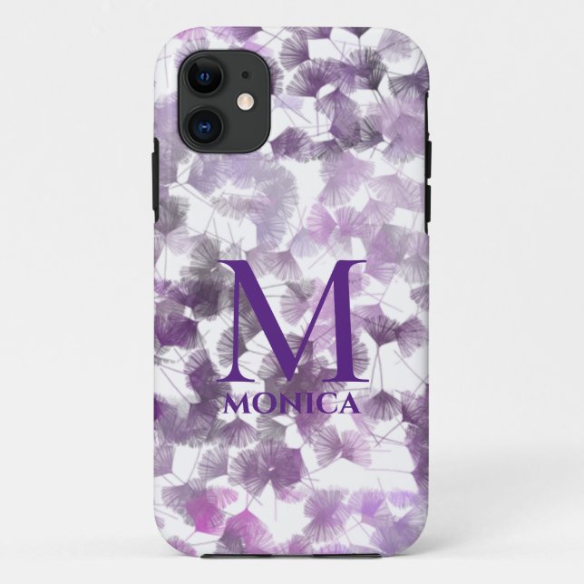 Coques Case-Mate iPhone Abstrait Floral Girly Purple Blanc Monogramme Nom (Dos)