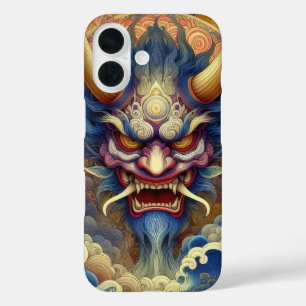 Coque Pour iPhone 16 Abstrait fractal oriental visage démon Oni