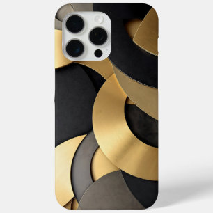 Coque iPhone 15 Pro Max Abstrait géométrique de chevauchement doré et noir