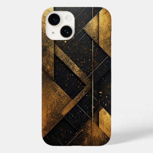 Coque Pour iPhone 14 Abstrait Géométrique Noir et Or Luxueux