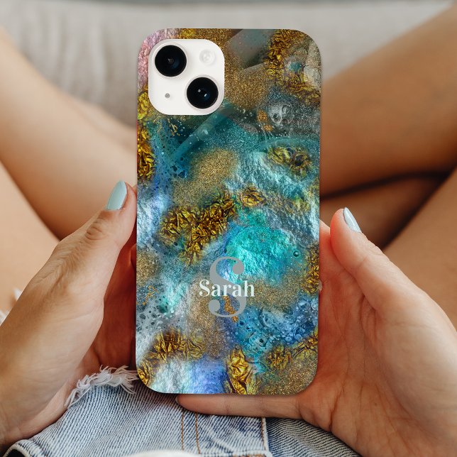 Coques Case-Mate iPhone Abstrait Gold Turquoise Faux Foil Parties scintill (Créateur téléchargé)