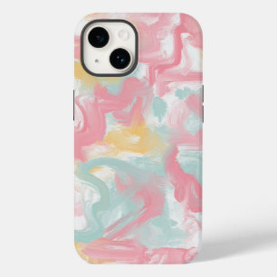 Coque Pour iPhone 14 Abstrait Impasto Peinture Corail Jaune Turquoise