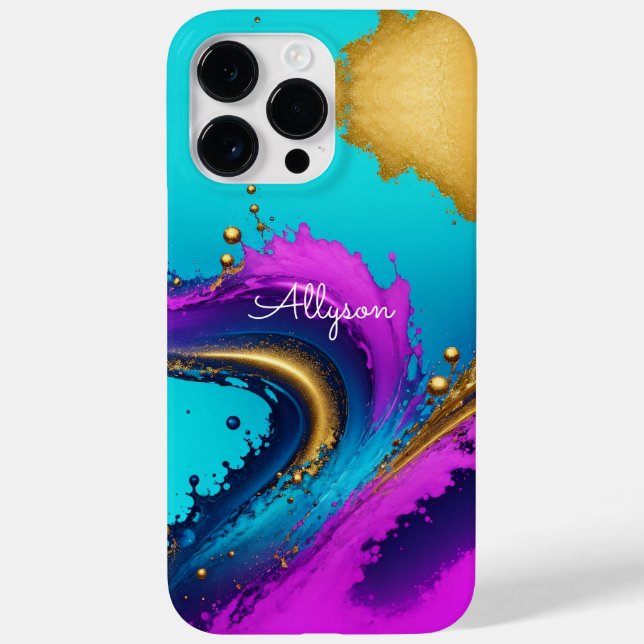 Coques Case-Mate iPhone Abstrait liquide dynamique, nom de script blanc (Verso)