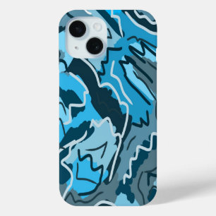 Coque Pour iPhone 15 Abstrait marbré bleu Icy