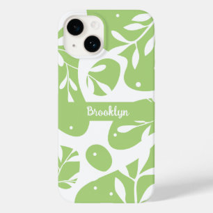 Coque Pour iPhone 14 Abstrait Minty Green Botanical Personnalisé