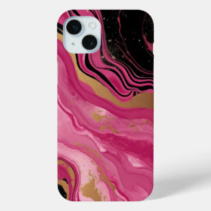 Coque iPhone 15 Mini Abstrait moderne magenta rose parties scintillant 