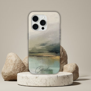 Coque iPhone 15 Pro Abstrait moderne Nom personnalisé Paysage Turquois