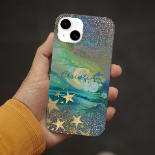 Coque Pour iPhone 14 Abstrait moderne Parties scintillant étoilée Nom l
