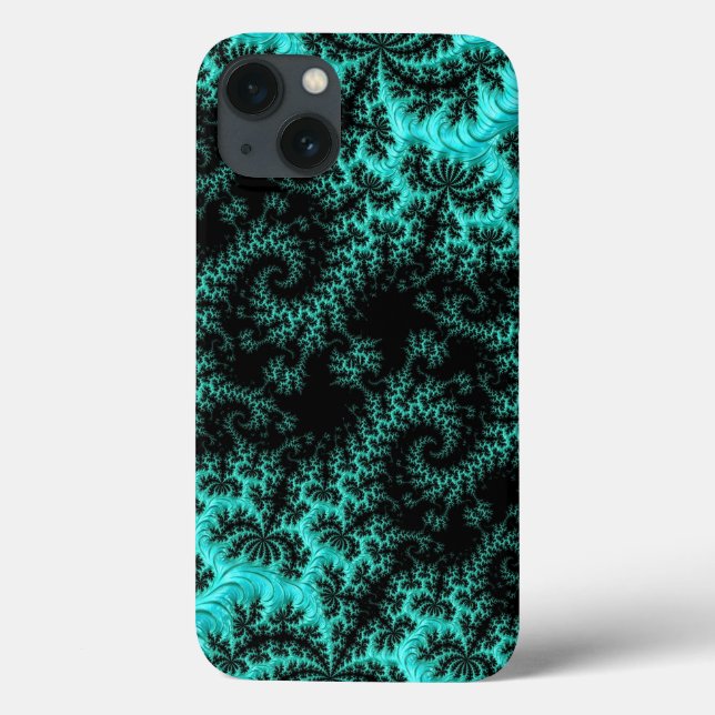 Coques Case-Mate iPhone Abstrait noir Turquoise symétrique fractal (Verso)