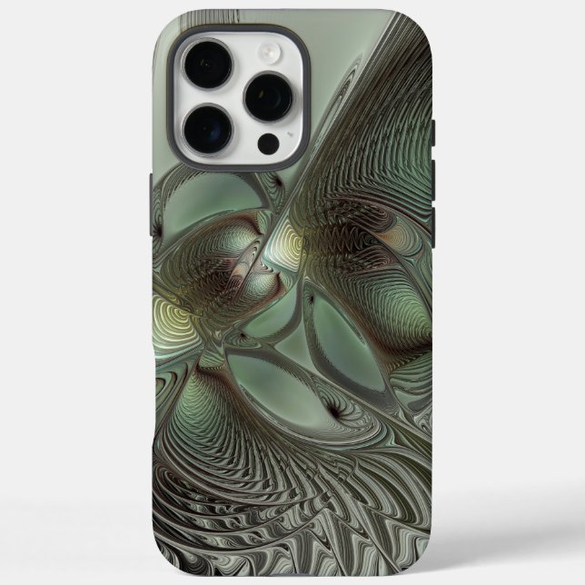 Coques Case-Mate iPhone Abstrait Olive Sage Green Grey Fractal Art Imagina (Verso)
