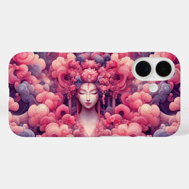 Coques Case-Mate iPhone Abstrait oriental onirique Geisha nuages roses (Verso (horizontal))