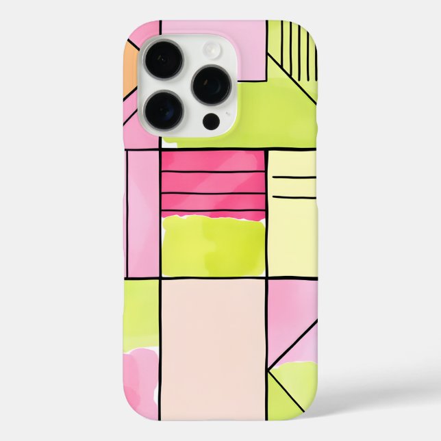 Coques Case-Mate iPhone Abstrait patchwork rose et vert citron (Verso)