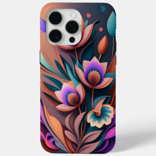 Coque iPhone 15 Pro Max Abstrait Purpul moderne Khaki Gris Fleur fractale