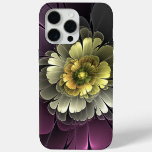 Coque iPhone 15 Pro Max Abstrait Purpur moderne Khaki Gris Fleur fractale 