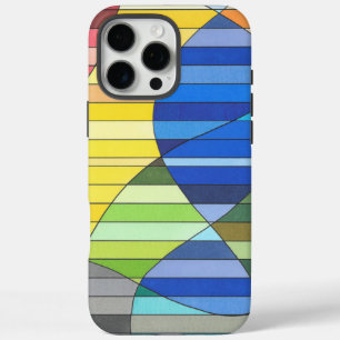 Coques iPhone 16 Pro Max Abstrait rayé avec des formes jaunes et bleues