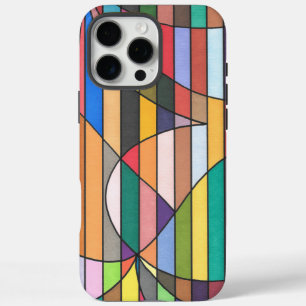 Coques iPhone 16 Pro Max Abstrait rayé multicolore avec géométrie incurvée