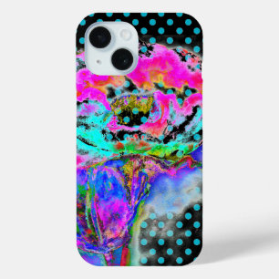 Coque Pour iPhone 15 Abstrait rose turquoise aquarelle pois