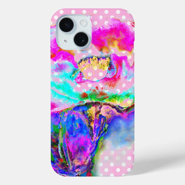 Coques Case-Mate iPhone Abstrait rose turquoise aquarelle pois (Verso)