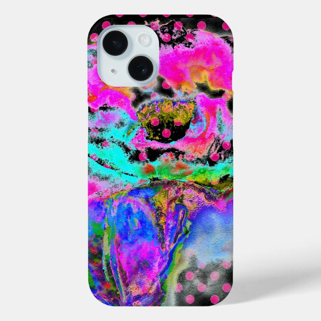 Coques Case-Mate iPhone Abstrait rose turquoise aquarelle pois floraux (Verso)