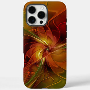 Coques iPhone 16 Pro Max Abstrait Rouge Orange Brown Vert Fractal Art Flowe