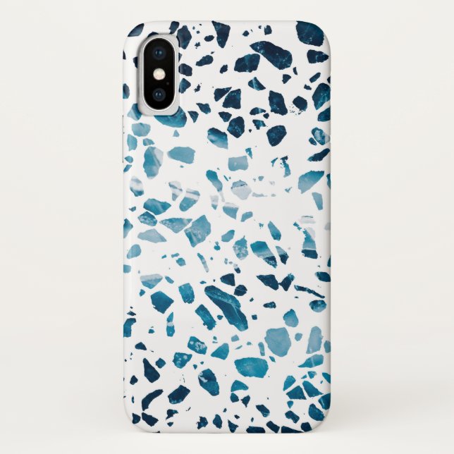 Coques Case-Mate iPhone Abstrait Terrazzo Mosaic Marine et Motif bleu clai (Dos)