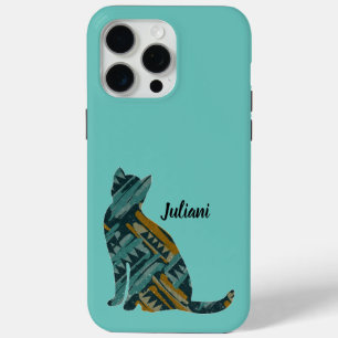 Coque iPhone 15 Pro Max Abstrait Turquoise et Amoureux des chats or