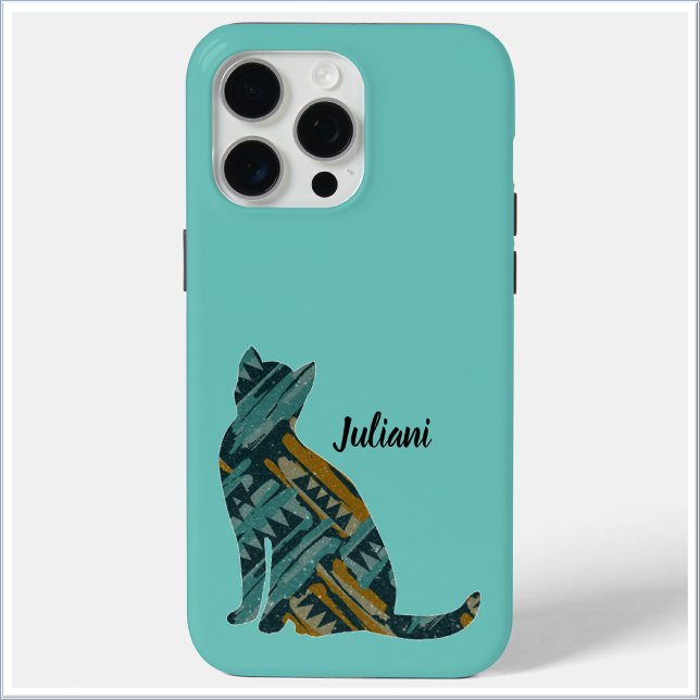 Coques Case-Mate iPhone Abstrait Turquoise et Amoureux des chats or (Créateur téléchargé)